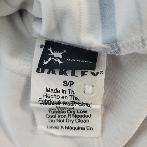 Oakley Polo Golf Shirt Men's Size Small White Black & Gray Striped Short Sleeve - Picture 4 of 7
